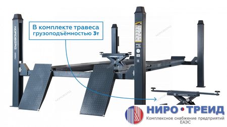 Подъемник четырехстоечный 5 т, c ручной траверсой 3 т N433, для сход-развала, механическое снятие, серый 4450_MG(M)